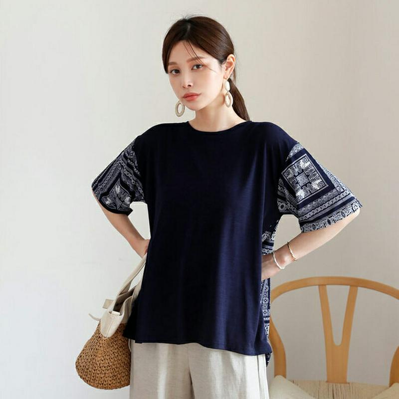 【新作10%OFF】ペイズリー配色Tシャツ・全2色・b63379 レディース【tops】【韓国 ファッション トップス Tシャツ
