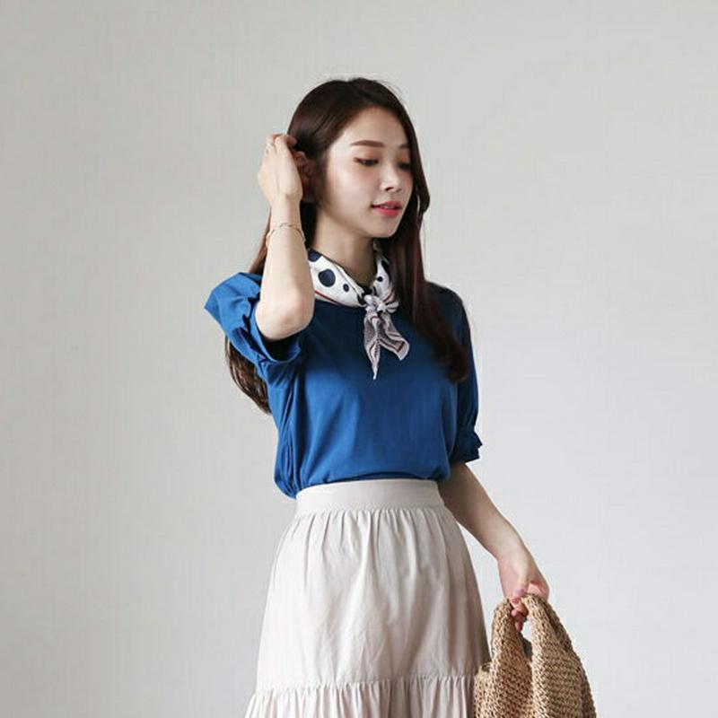 【新作10%OFF】フリルゴムスリーブTシャツ・全4色・b63376 レディース【tops】【韓国 ファッション トップス Tシ