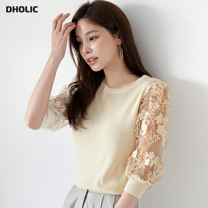 【新作10%OFF】フラワーシアースリーブニット・全3色・b63377 レディース【tops】【韓国 ファッション トップス ニ
