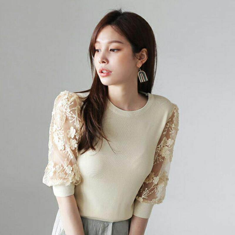 【新作10%OFF】フラワーシアースリーブニット・全3色・b63377 レディース【tops】【韓国 ファッション トップス ニ