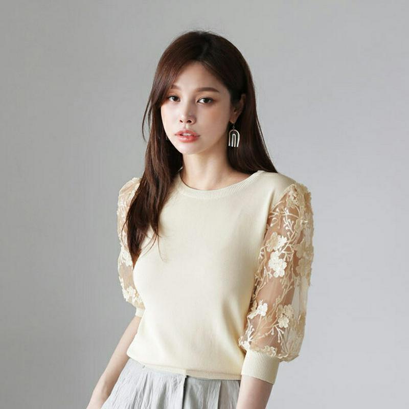 【新作10%OFF】フラワーシアースリーブニット・全3色・b63377 レディース【tops】【韓国 ファッション トップス ニ