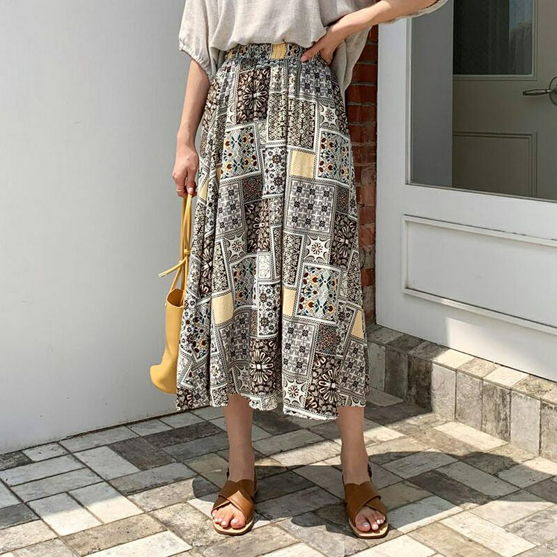 【新作10%OFF】スクエアマルチパターンスカート・全4色・b63399 レディース【sk】【韓国 ファッション スカート ロン