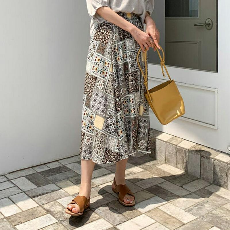 【新作10%OFF】スクエアマルチパターンスカート・全4色・b63399 レディース【sk】【韓国 ファッション スカート ロン