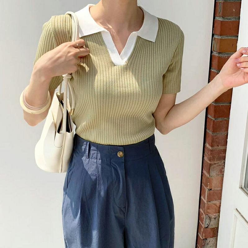 【新作10%OFF】配色カラーリブニット・全3色・t63378 レディース【tops】【韓国 ファッション トップス ニット ニ