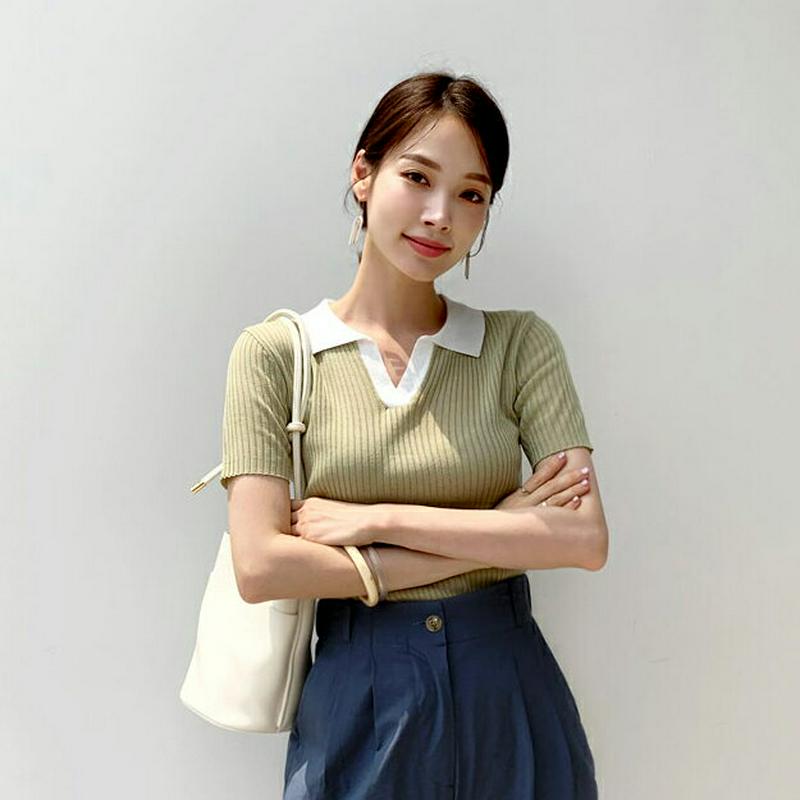 【新作10%OFF】配色カラーリブニット・全3色・t63378 レディース【tops】【韓国 ファッション トップス ニット ニ