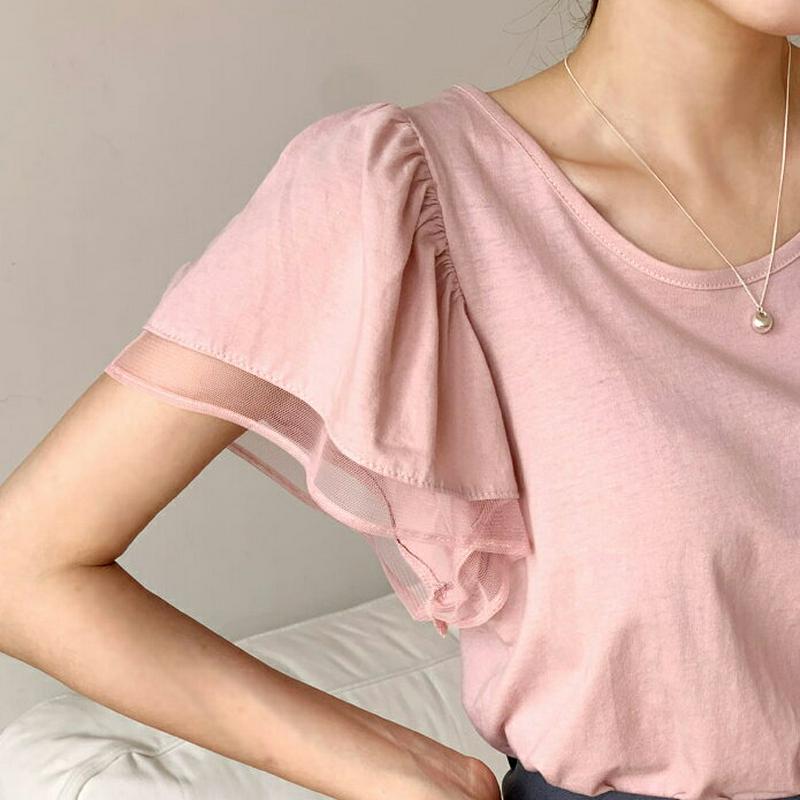 【新作10%OFF】シアーフレアスリーブTシャツ・全6色・b63382 レディース【tops】【韓国 ファッション トップス T
