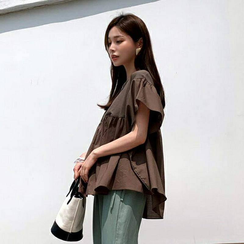【新作10%OFF】フレアコントラストTシャツ・全3色・b63381 レディース【tops】【韓国 ファッション トップス Tシ