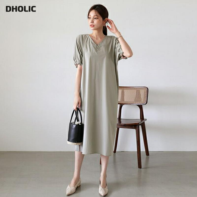 【新作10%OFF】配色ストラップ付ゴムスリーブワンピース・全3色・b63391 レディース【ops】【韓国 ファッション ワン