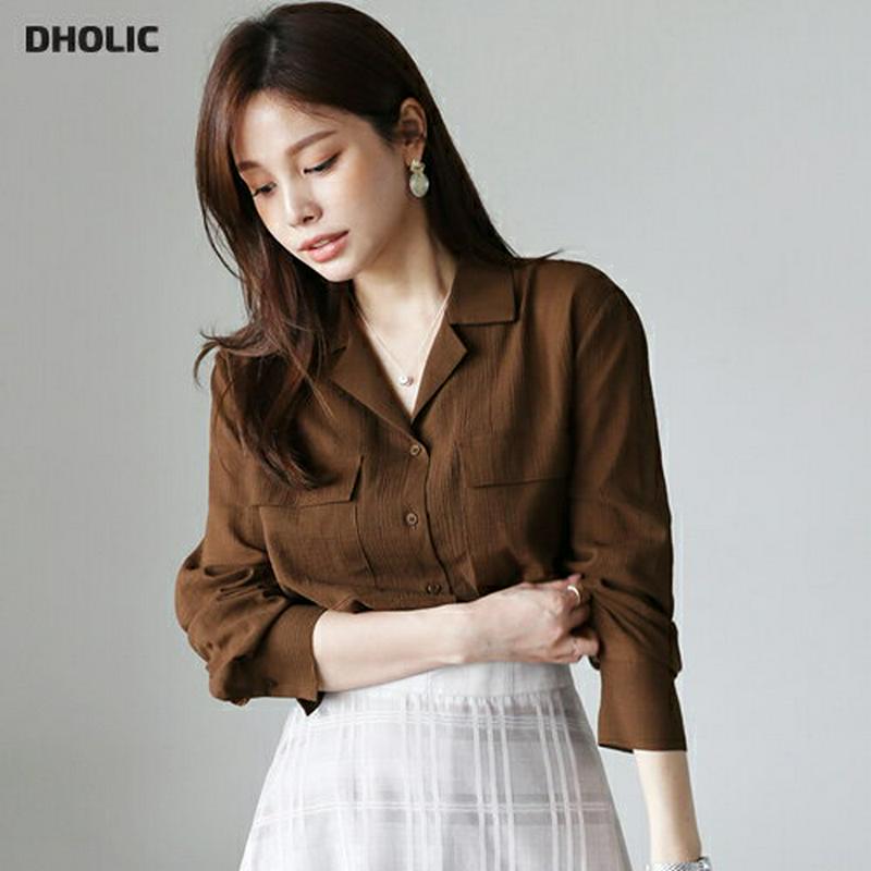 【新作10%OFF】フラップポケット開襟シャツ・全3色・b63384 レディース【bl】【韓国 ファッション トップス シャツ 
