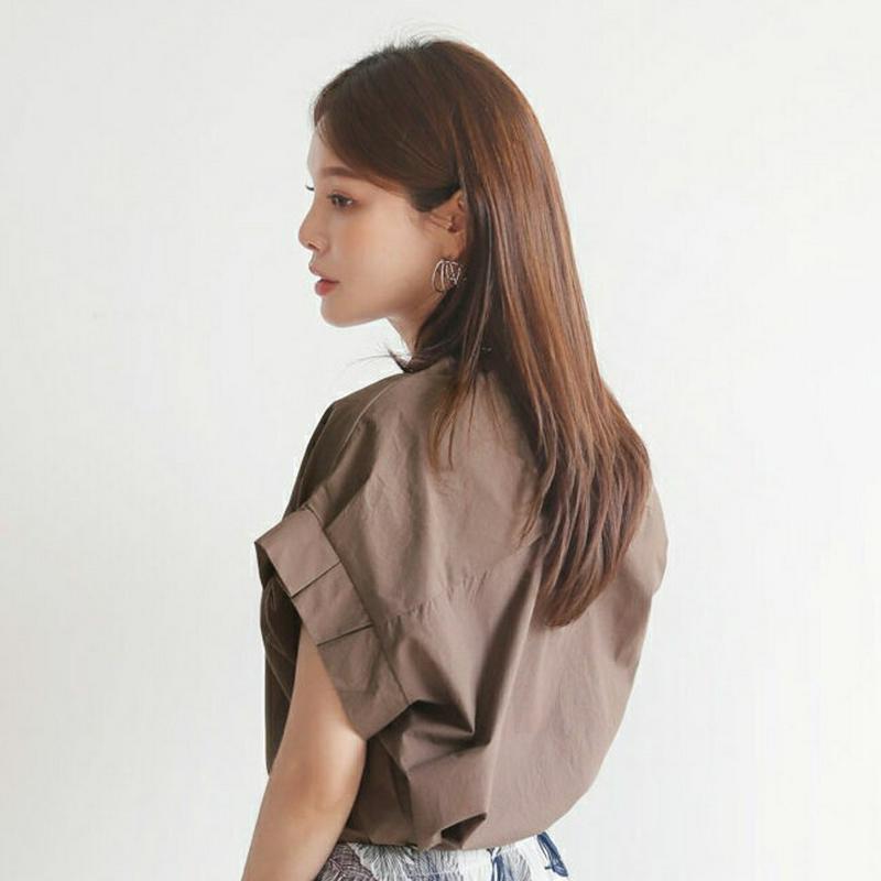 【新作10%OFF】Vネックタックスリーブブラウス・全3色・t63326 レディース【bl】【韓国 ファッション トップス ブラ