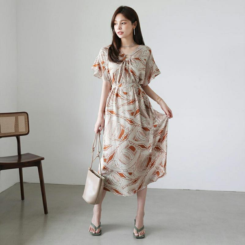 【新作10%OFF】2WAYベルト付リングパターンワンピース・全2色・b63411 レディース【ops】【韓国 ファッション　ワ