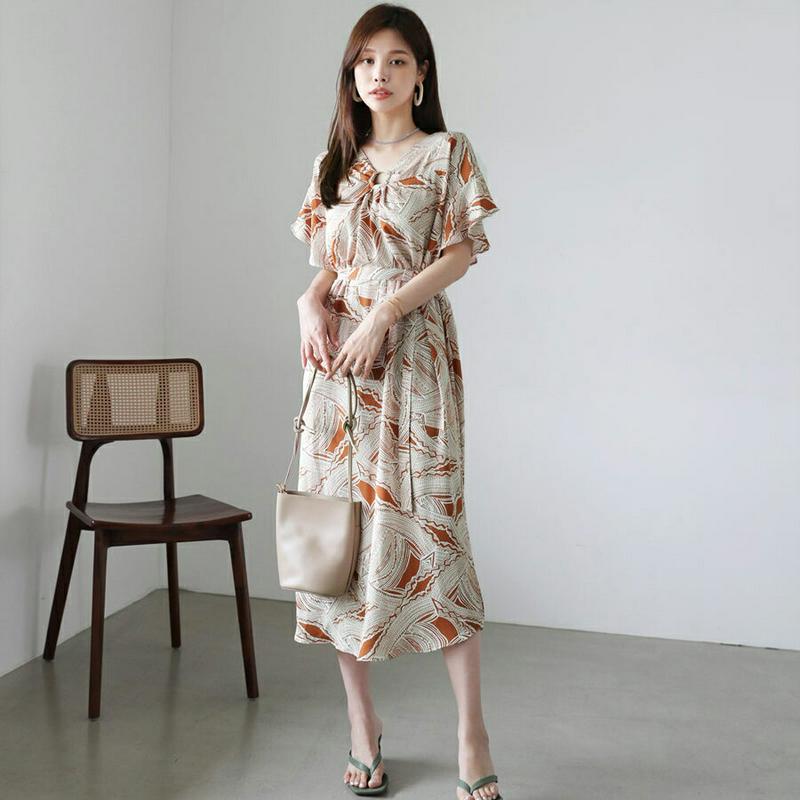 【新作10%OFF】2WAYベルト付リングパターンワンピース・全2色・b63411 レディース【ops】【韓国 ファッション　ワ