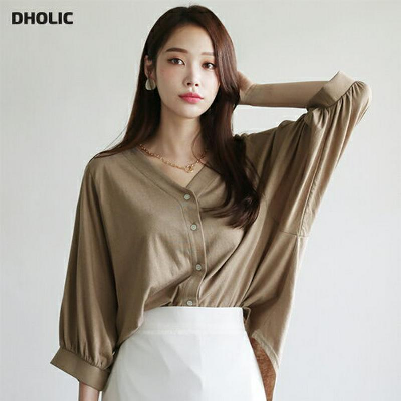 【新作10%OFF】VネックボタンTシャツ・全4色・b63383 レディース【tops】【韓国 ファッション トップス Tシャツ