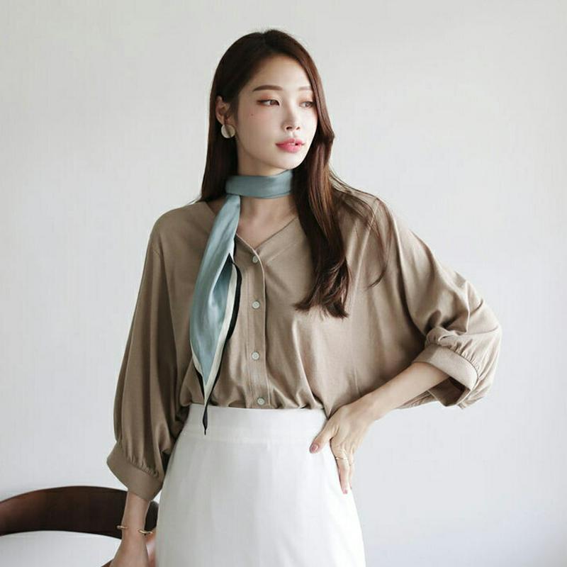 【新作10%OFF】VネックボタンTシャツ・全4色・b63383 レディース【tops】【韓国 ファッション トップス Tシャツ