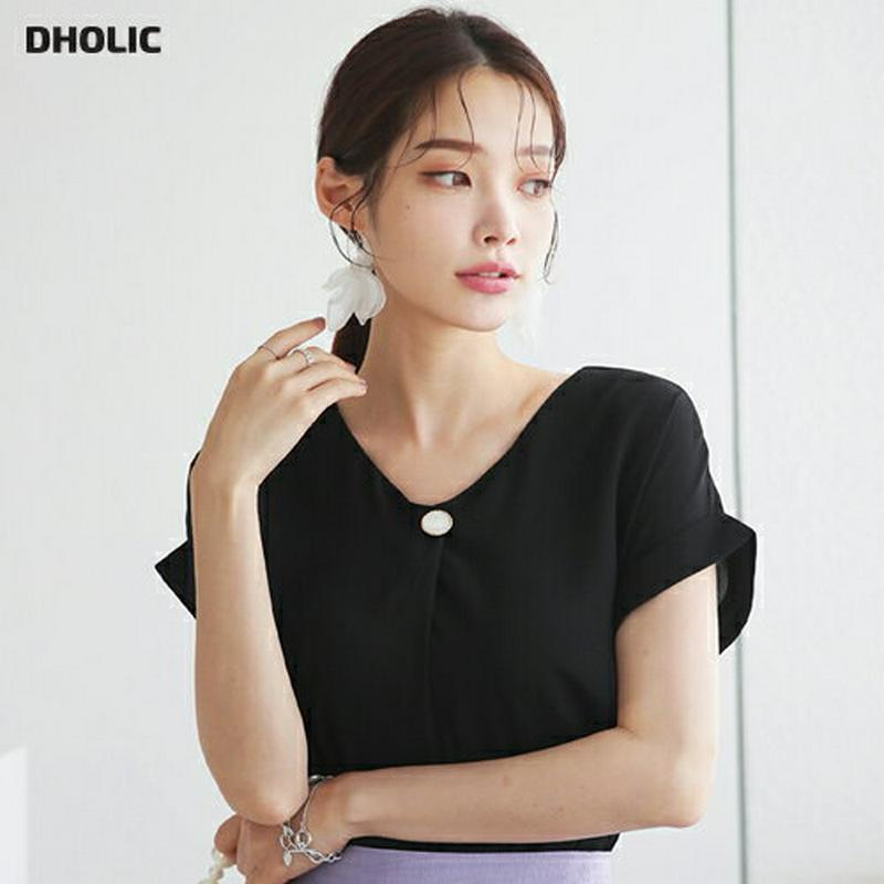 【新作10%OFF】ブローチ付シフォンブラウス・全4色・t63319 レディース【bl】【韓国 ファッション トップス ブラウス