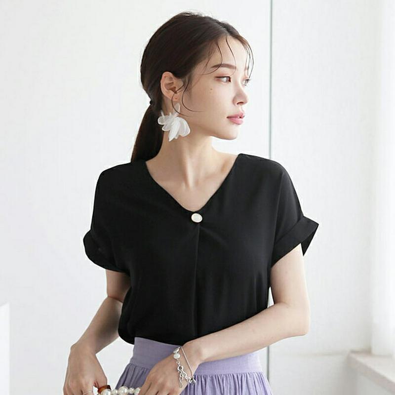 【新作10%OFF】ブローチ付シフォンブラウス・全4色・t63319 レディース【bl】【韓国 ファッション トップス ブラウス