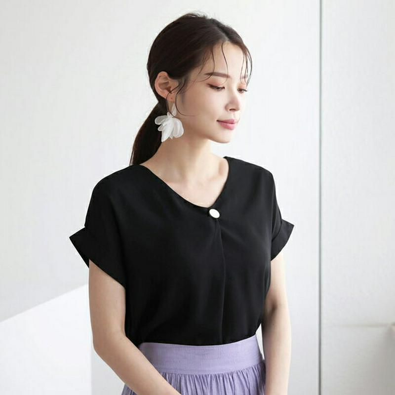 【新作10%OFF】ブローチ付シフォンブラウス・全4色・t63319 レディース【bl】【韓国 ファッション トップス ブラウス