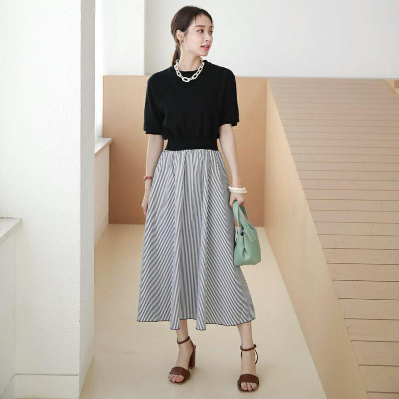 【新作10%OFF】ストライプコントラストワンピース・全2色・b63337 レディース【ops】【韓国 ファッション ワンピース