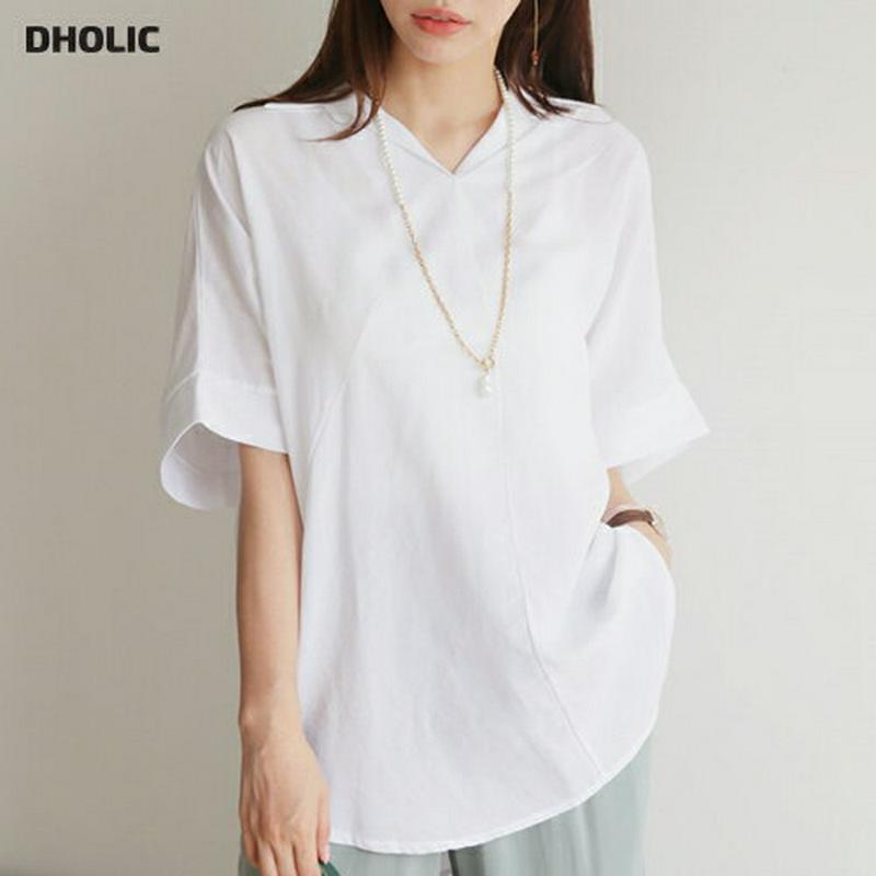 【新作10%OFF】Vネックアンバランスブラウス・全3色・t63324 レディース【bl】【韓国 ファッション トップス ブラウ