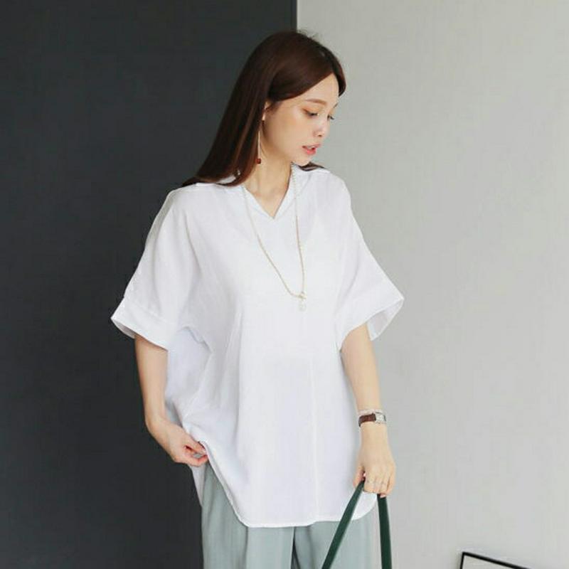 【新作10%OFF】Vネックアンバランスブラウス・全3色・t63324 レディース【bl】【韓国 ファッション トップス ブラウ
