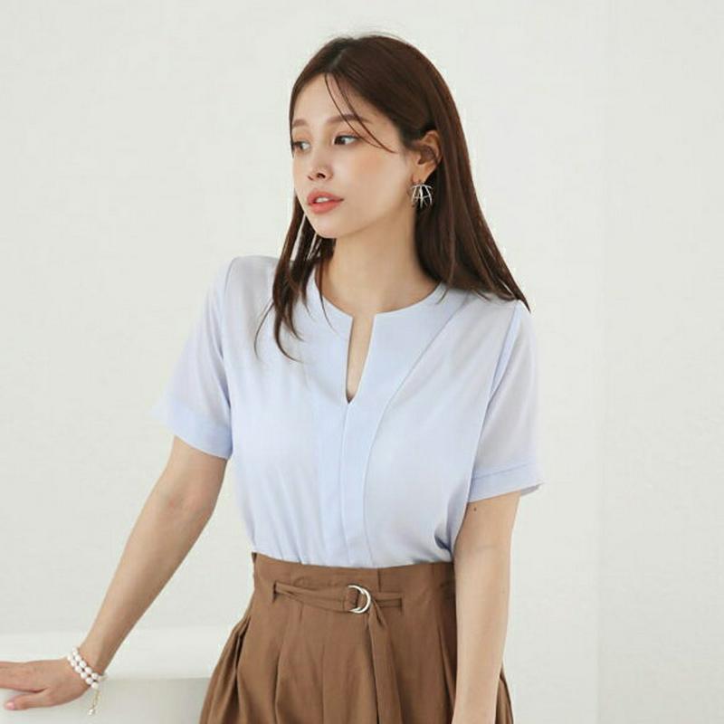 【新作10%OFF】ネックスリットブラウス・全3色・b63322 レディース【bl】【韓国 ファッション トップス ブラウス 半