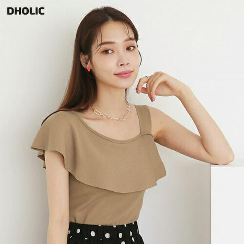 【新作10%OFF】アシメショルダーラッフルニット・全5色・b63333 レディース【tops】【韓国 ファッション トップス 