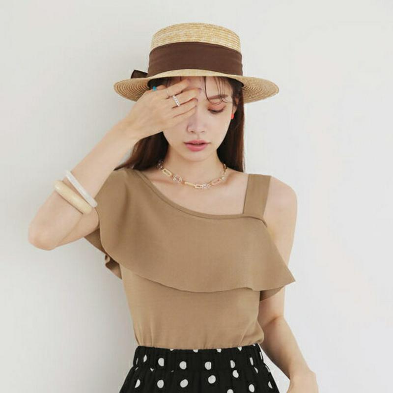 【新作10%OFF】アシメショルダーラッフルニット・全5色・b63333 レディース【tops】【韓国 ファッション トップス 