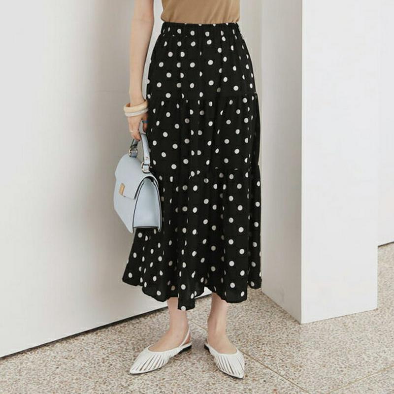 【新作10%OFF】ドットティアードスカート・全2色・63346 レディース【sk】【韓国 ファッション スカート ロング ロン