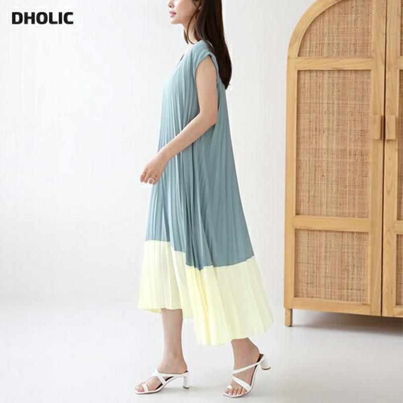 プリーツ配色ワンピース・全3色・b63267 レディース【ops】【韓国 ファッション ワンピース ロング ロングワンピース プ