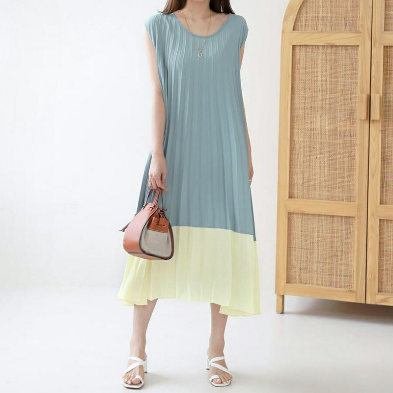 プリーツ配色ワンピース・全3色・b63267 レディース【ops】【韓国 ファッション ワンピース ロング ロングワンピース プ