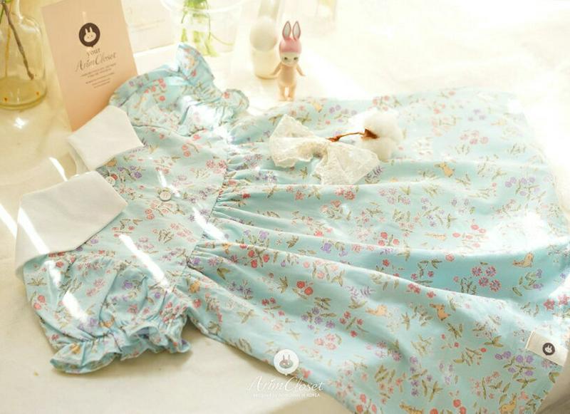 配色カラー花柄ワンピース・p004589 キッズ【0~2才】【ops】【ワンピース ロングワンピース 半袖 パフスリーブ 配色 花柄 かわいい 女の子 韓国 韓国子供服 子供 こども 子供服 こども服】【KIDS】