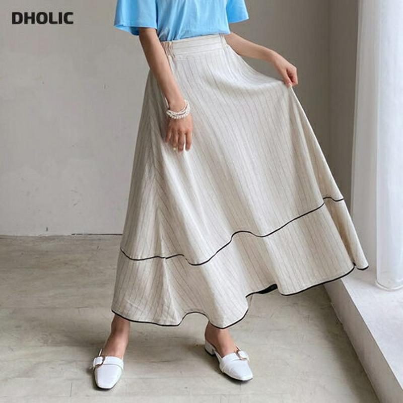 リネン混ストライプスカート・全2色・b55959 レディース【sk】【韓国 ファッション スカート ロング ロングスカート スト