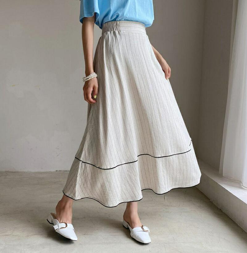 リネン混ストライプスカート・全2色・b55959 レディース【sk】【韓国 ファッション スカート ロング ロングスカート スト