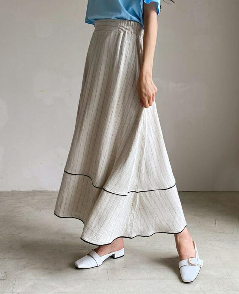 リネン混ストライプスカート・全2色・b55959 レディース【sk】【韓国 ファッション スカート ロング ロングスカート スト