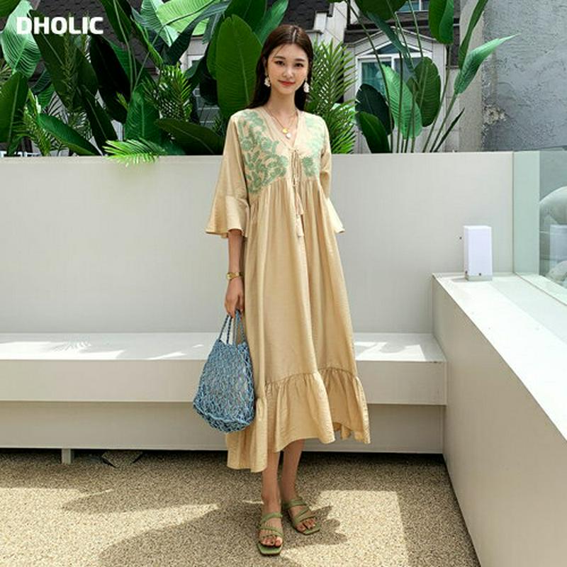 刺繍タッセルストラップワンピース・全2色・b60482 レディース【ops】【韓国 ファッション ワンピース ロング丈 ロングワ