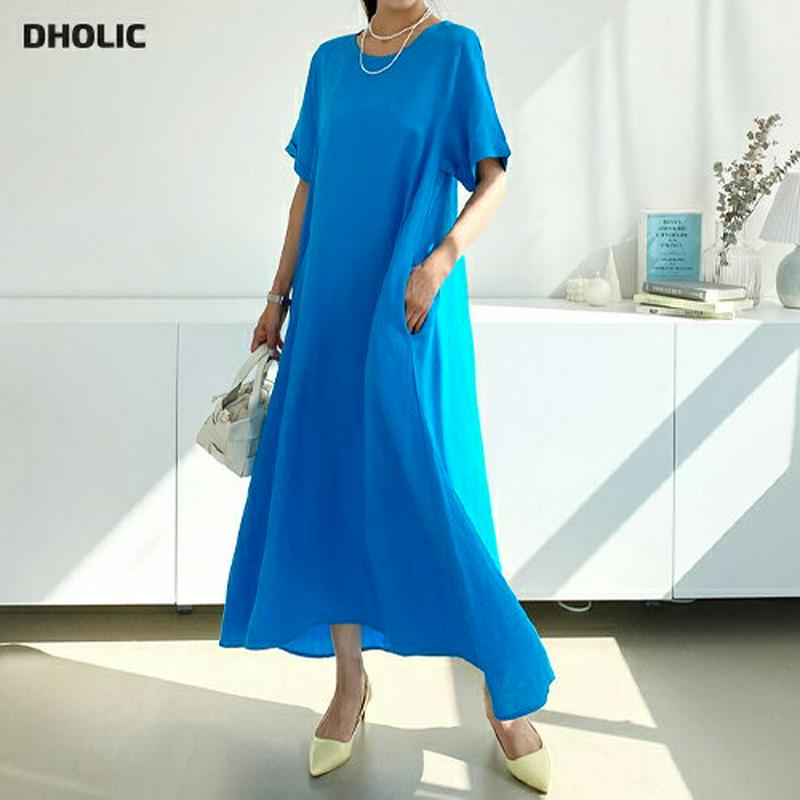 ロールアップフレアワンピース・全2色・b60458 レディース【ops】【韓国 ファッション ワンピース ロングワンピース 半袖