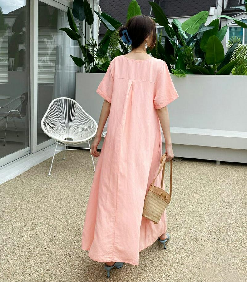 ロールアップフレアワンピース・全2色・b60458 レディース【ops】【韓国 ファッション ワンピース ロングワンピース 半袖