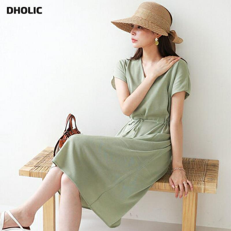 Vネックストリングニットワンピース・全3色・b63265 レディース【ops】【韓国 ファッション ワンピース ミディ丈 ミディ