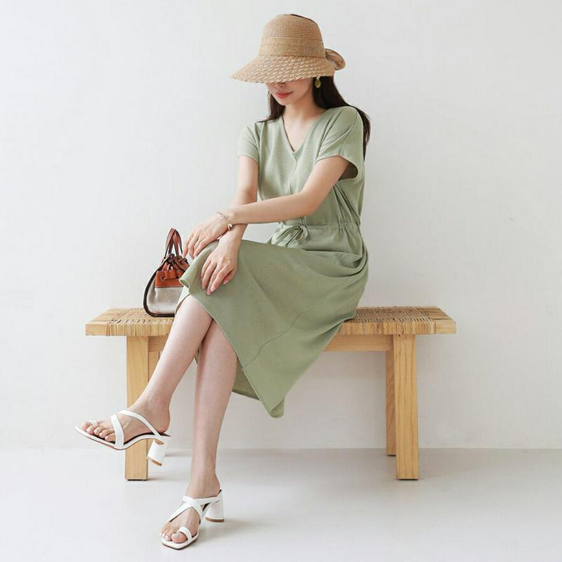 Vネックストリングニットワンピース・全3色・b63265 レディース【ops】【韓国 ファッション ワンピース ミディ丈 ミディ