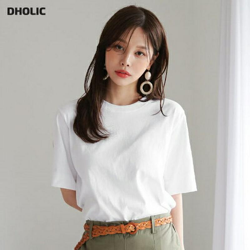 パールスリットスリーブTシャツ・全2色・b62879 レディース【tops】 韓国ファッション トップス Tシャツ 半袖 ハーフスリーブ スリット 単色 無地 シンプル カジュアル パールボタン 春 夏 ハイホリHIHOLLI