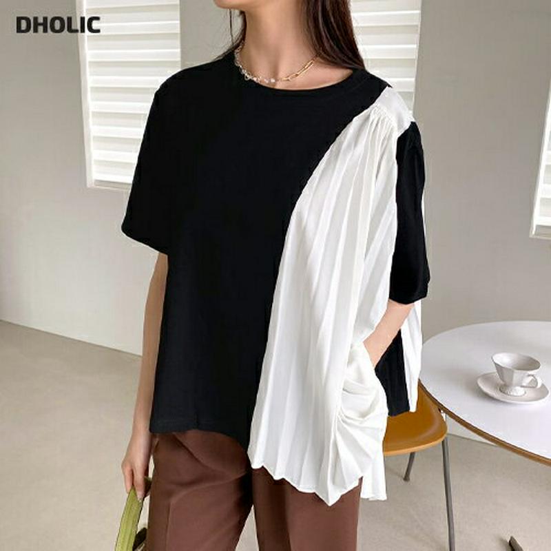 プリーツポイントTシャツ・全2色・t60444 レディース【tops】【韓国 ファッション トップス Tシャツ 半袖 ハーフスリ