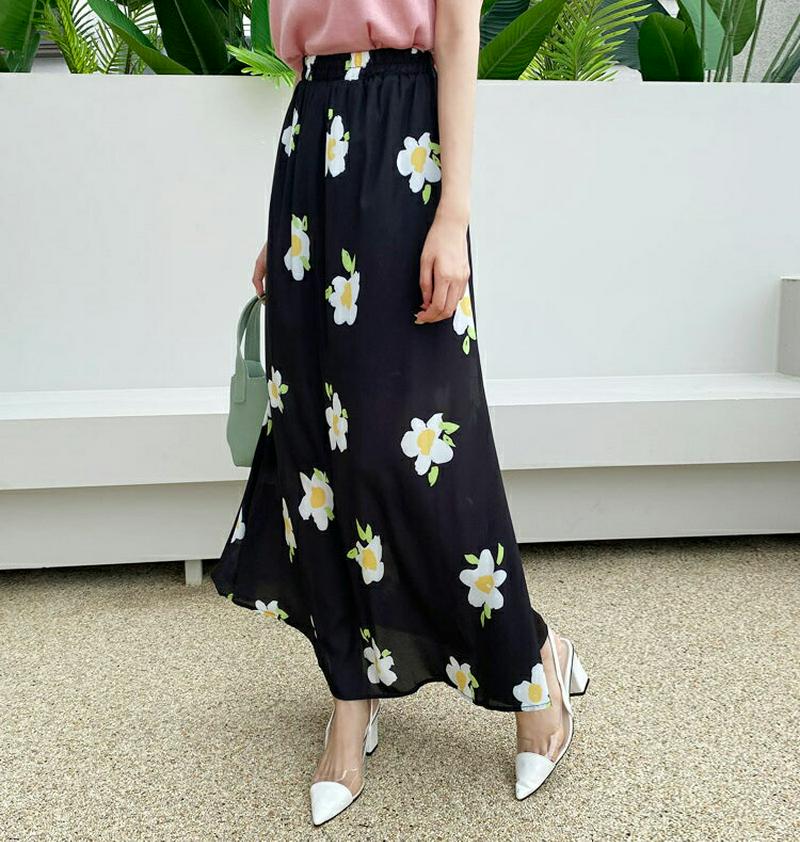 フラワープリントスカート・全2色・b60468 レディース【sk】【韓国 ファッション ボトムス スカート ロング丈 ロングスカ