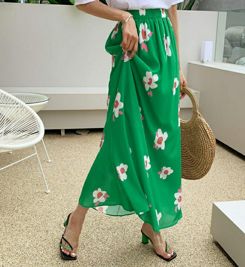 フラワープリントスカート・全2色・b60468 レディース【sk】【韓国 ファッション ボトムス スカート ロング丈 ロングスカ