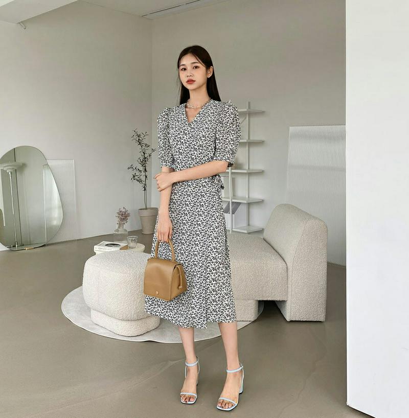 フローラルラップワンピース・全2色・b60456 レディース【ops】【韓国 ファッション ワンピース ロングワンピース ラップ