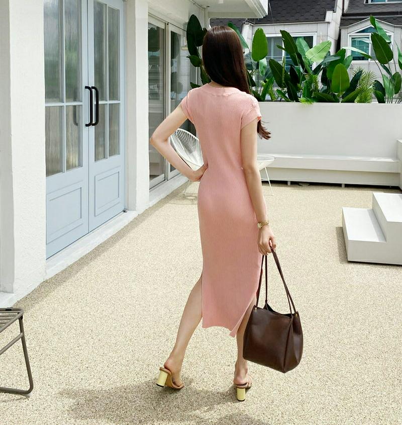 Uネックリブワンピース・全4色・t60459 レディース【ops】【韓国 ファッション ワンピース ロングワンピース フレンチス
