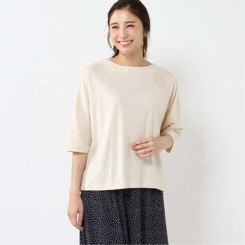 綿麻モチーフ付きゆったりプルオーバー