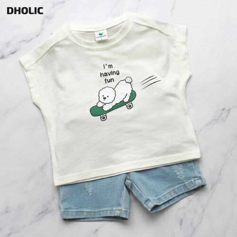 DOGプリントTシャツ(ホワイト)・p004659 キッズ【3~8才】【tops】【トップス Tシャツ ロゴT キャラクター 犬 いぬ 動物 カジュアル かわいい 女の子 男の子 ラフ 夏 韓国 韓国子供服 子供 こども 子供服 こども服】【KIDS】