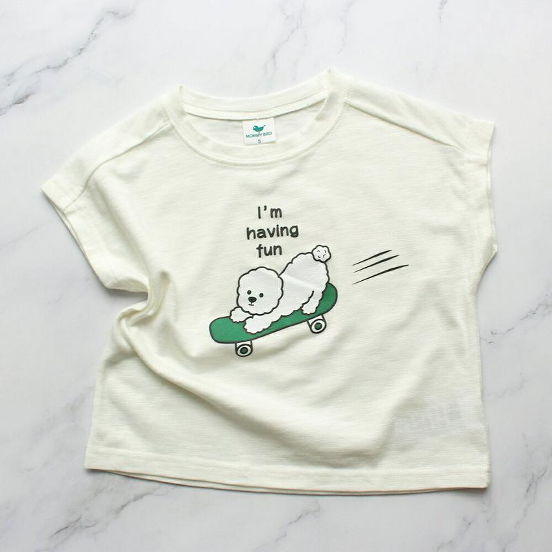 DOGプリントTシャツ(ホワイト)・p004659 キッズ【3~8才】【tops】【トップス Tシャツ ロゴT キャラクター 犬 いぬ 動物 カジュアル かわいい 女の子 男の子 ラフ 夏 韓国 韓国子供服 子供 こども 子供服 こども服】【KIDS】