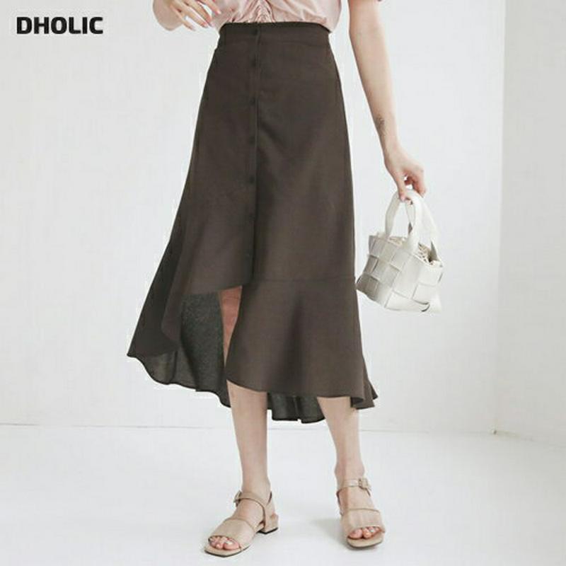 【新作10%OFF】アンバランスボタンスカート・全3色・b47872 レディース【sk】【韓国 ファッション ボトムス スカート