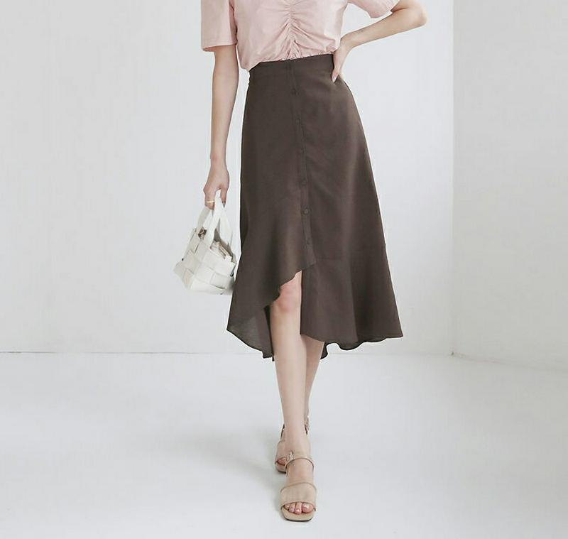 【新作10%OFF】アンバランスボタンスカート・全3色・b47872 レディース【sk】【韓国 ファッション ボトムス スカート